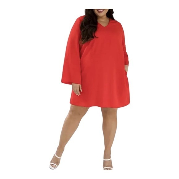 Maree Pour Toi Orange Shift Tunic Dress Long Sleeve V-neck NWOT - Picture 1 of 6